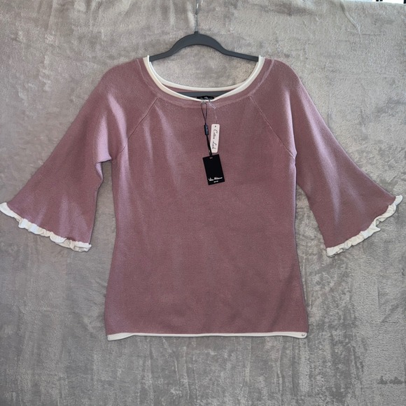 Vita Milano Womens Top Size L Mauve Pink Cotton Blend Ruffle Bell Sleeve Preppy - Picture 1 of 12